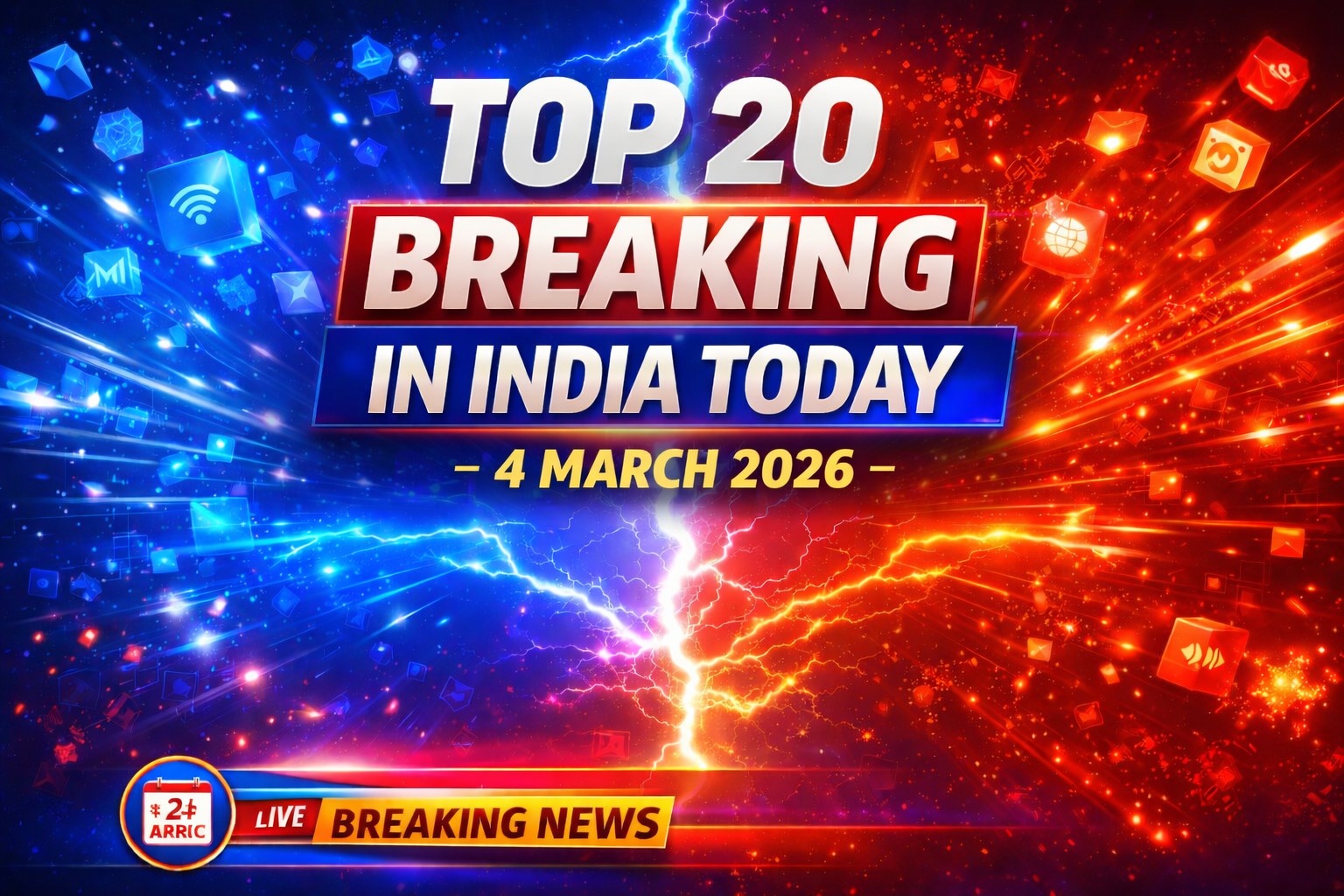 Top 20 breaking news headlines in India today covering stock market parliament railways and weather updates